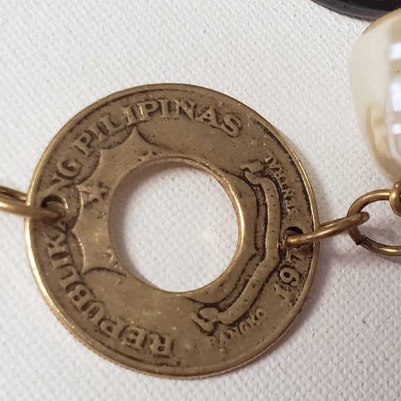 Chico's Necklace Long Statement Matte Gold Tone Chain Link Layering Chunky/Coins - Picture 7 of 15